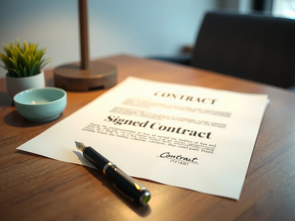 Signed contract with pen